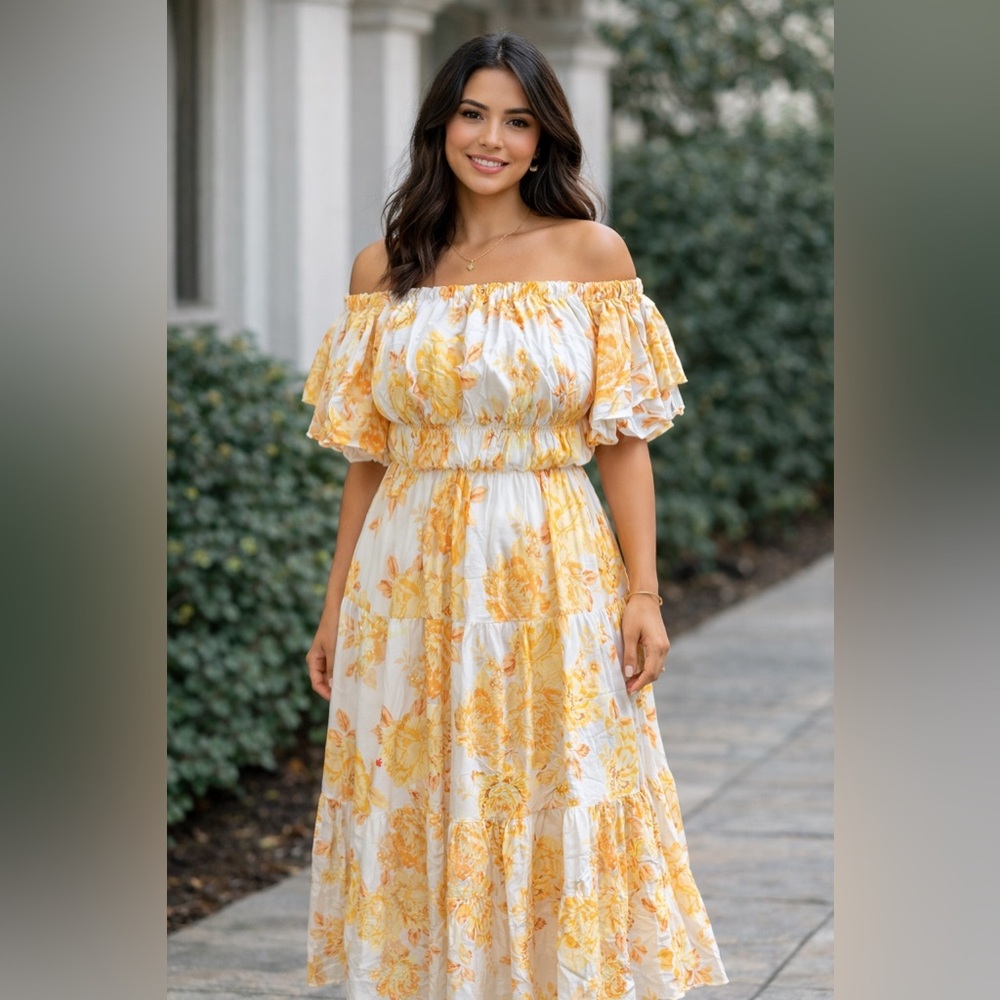 Elegant Yellow Floral Maxi Dress
